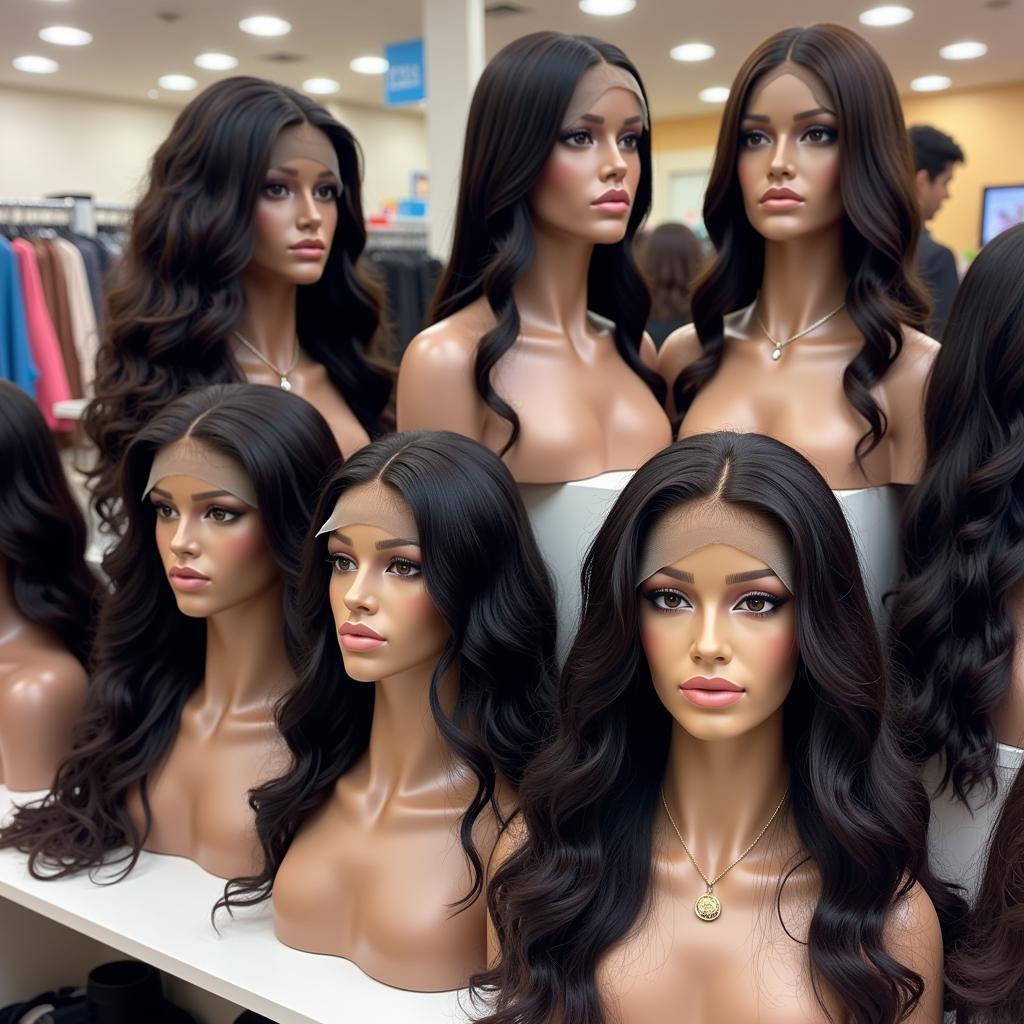 African American Lace Front Wigs Displayed in a Store