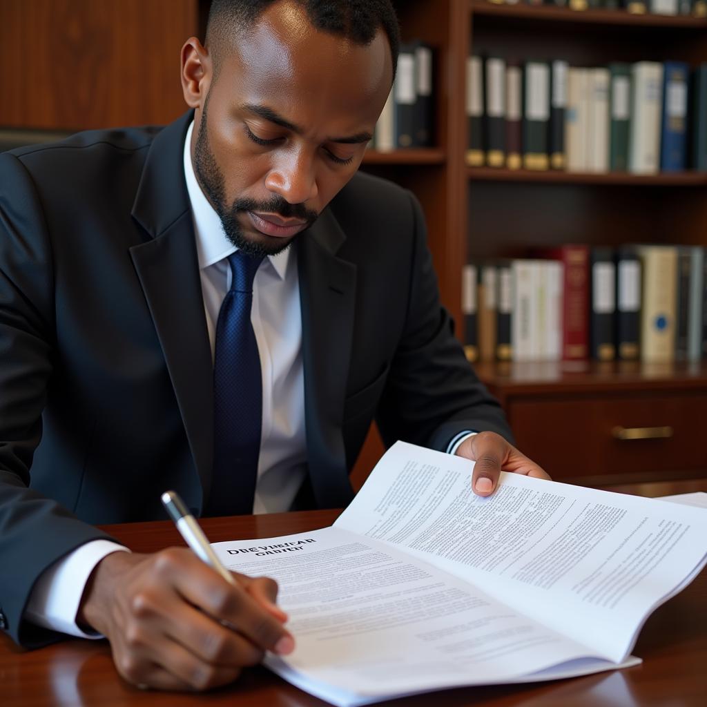 African American Lawyer Reviewing Divorce Documents in Chicago