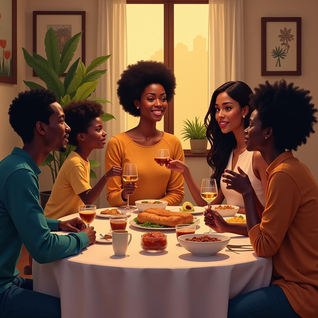 African American Family Sharing Dinner in a Lifetime Movie Scene