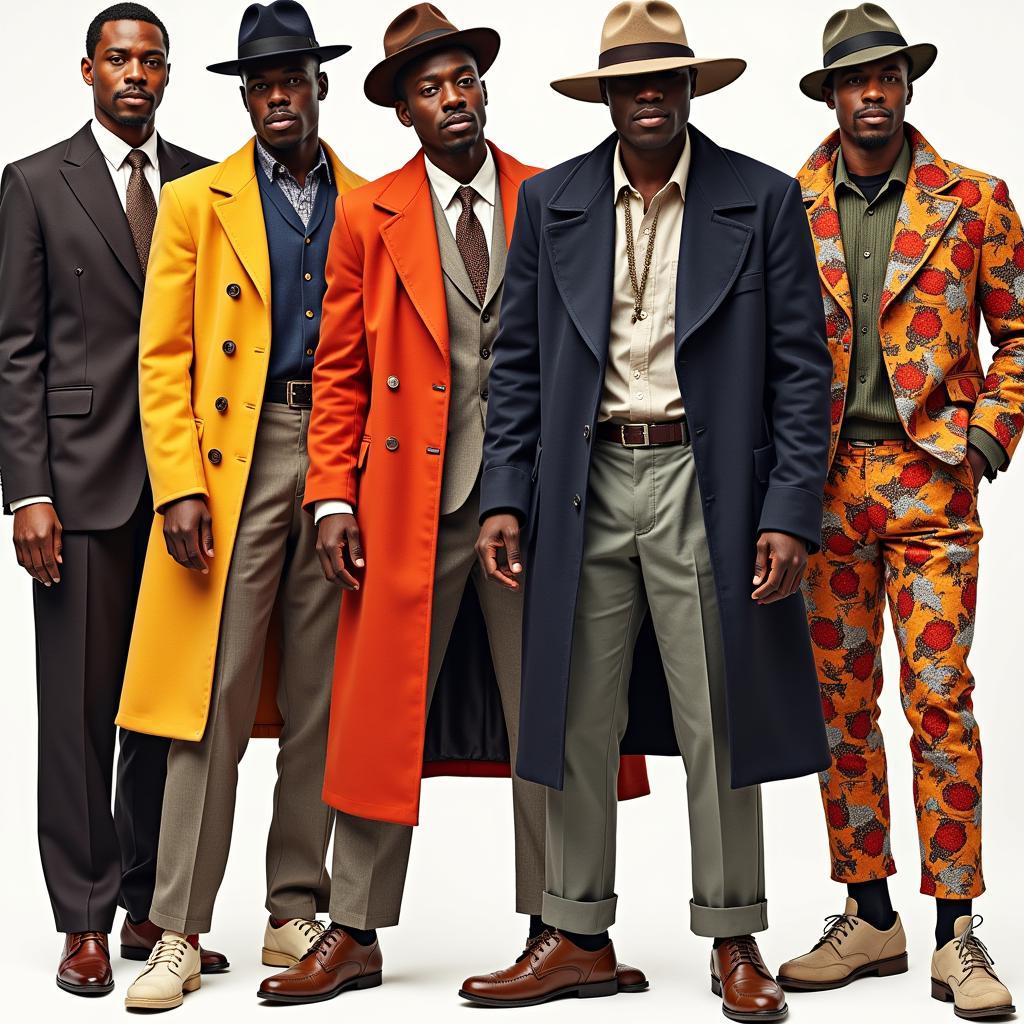 The evolution of African American male fashion through the decades, showcasing various styles and trends.