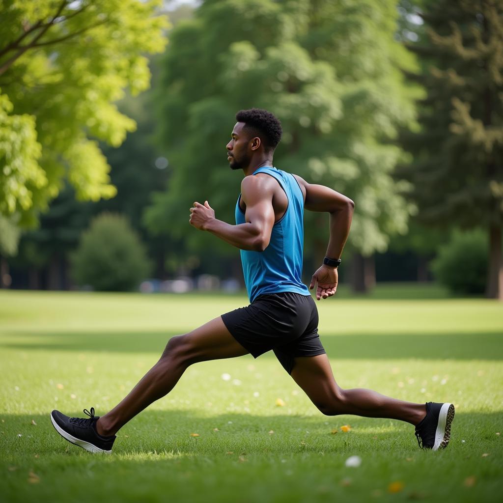 African American Man Stretching Before a Run in a Park