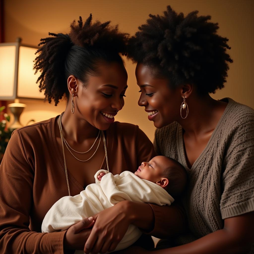 African American Mother and Midwife during Childbirth