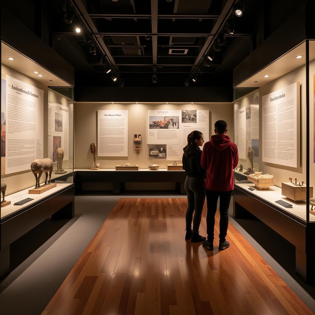 An exhibit inside the African American Museum Denver showcasing historical artifacts and information panels.