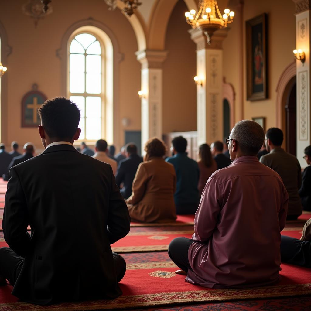 African American Muslims praying in a Mosque