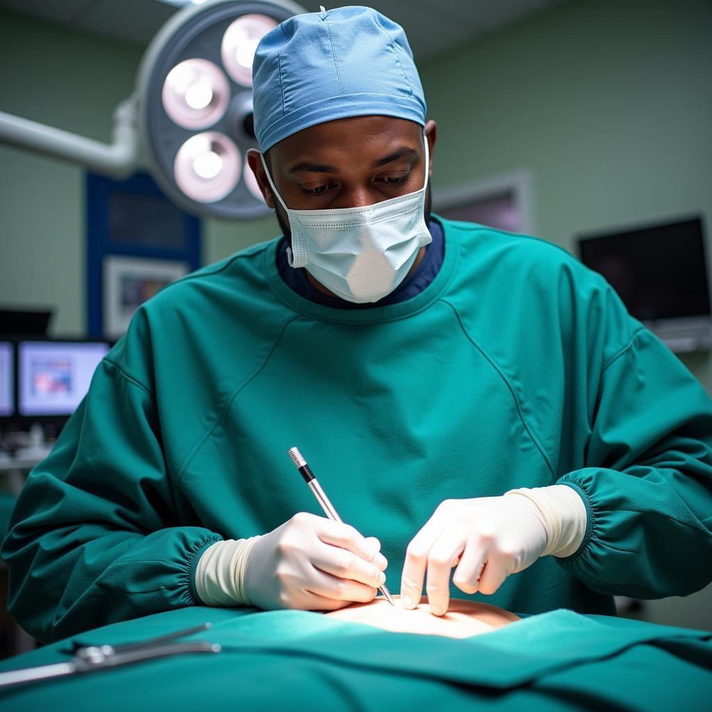 African American Plastic Surgeon Performing a Surgical Procedure