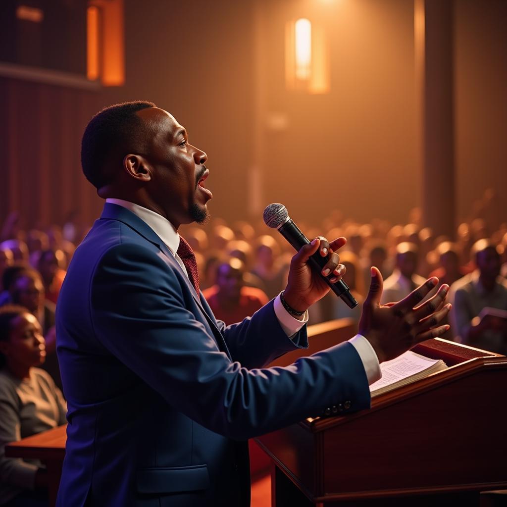 African American Preacher Delivering Sermon