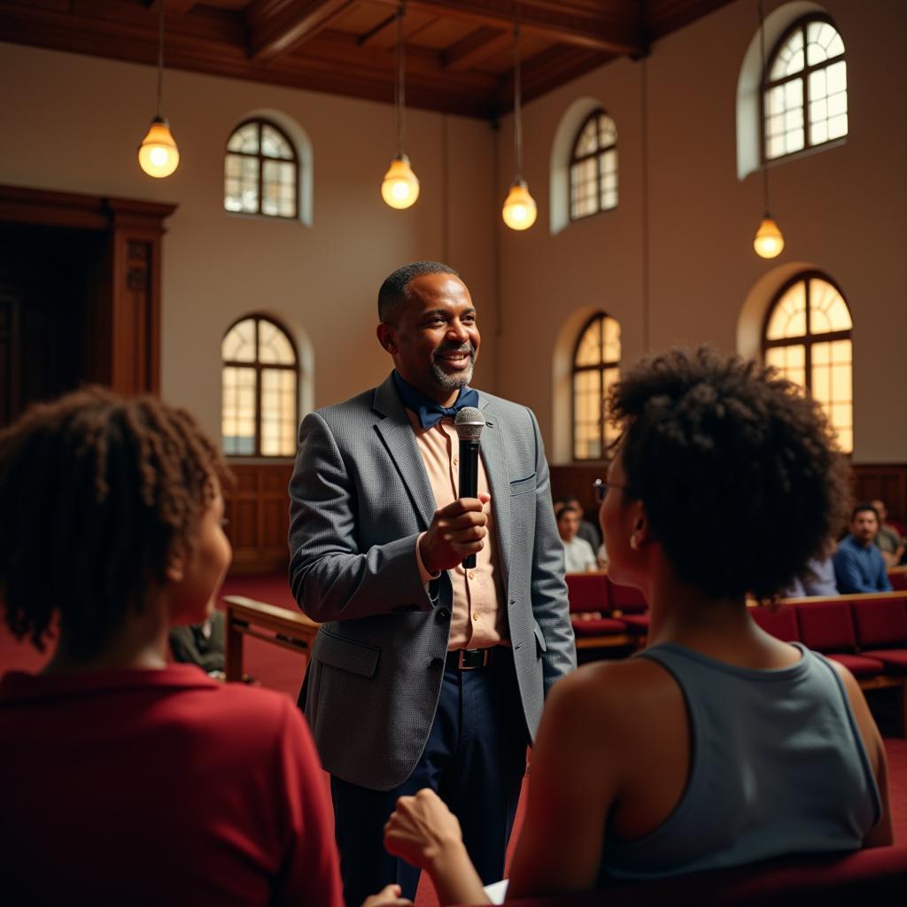 African American Preacher Engaging with the Community in a Modern Church Setting