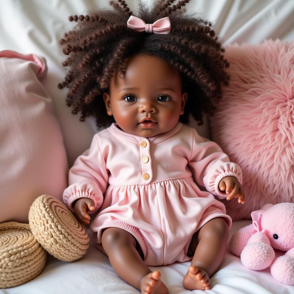 African American silicone baby doll with various accessories