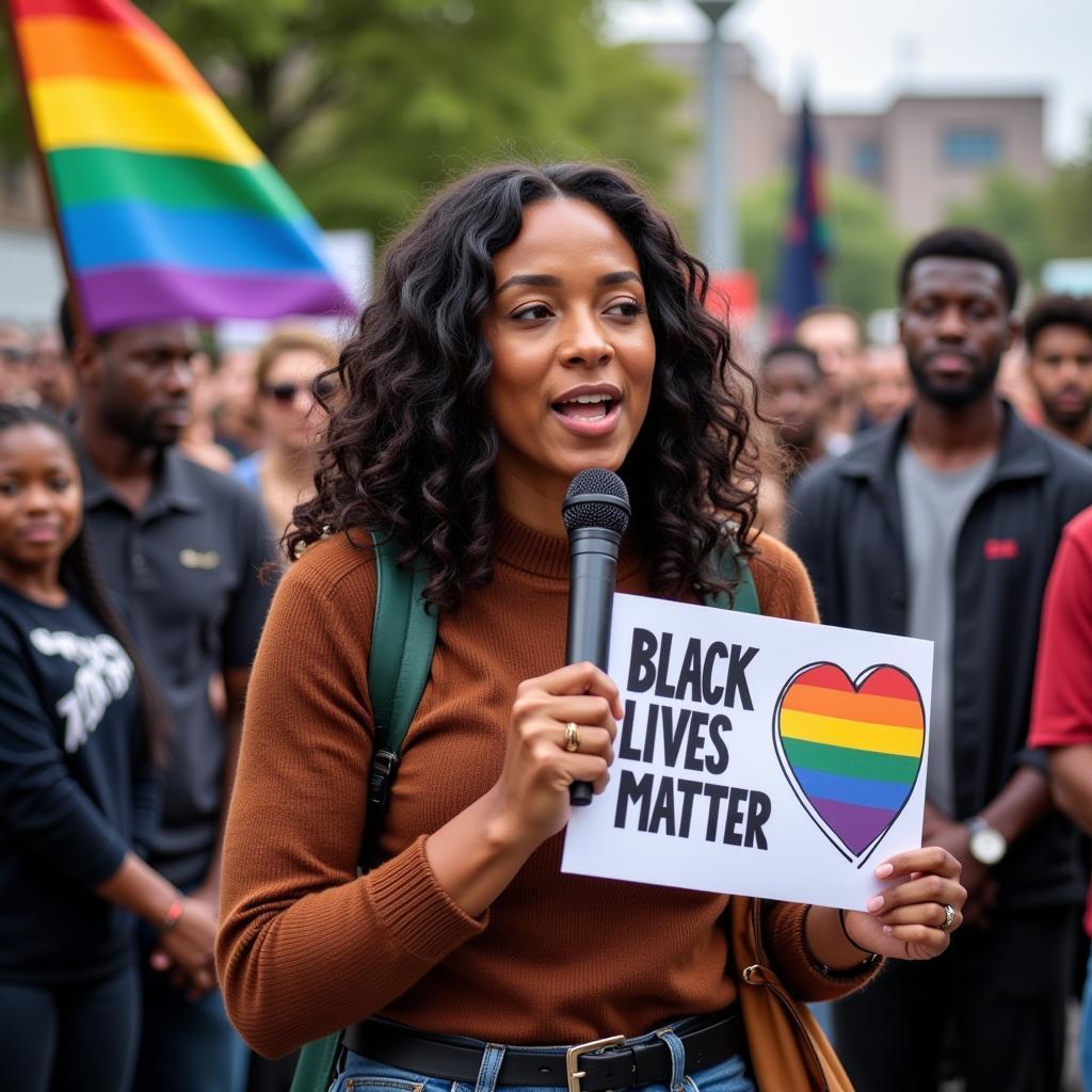 African American Sister Q Activist Speaking at a Rally