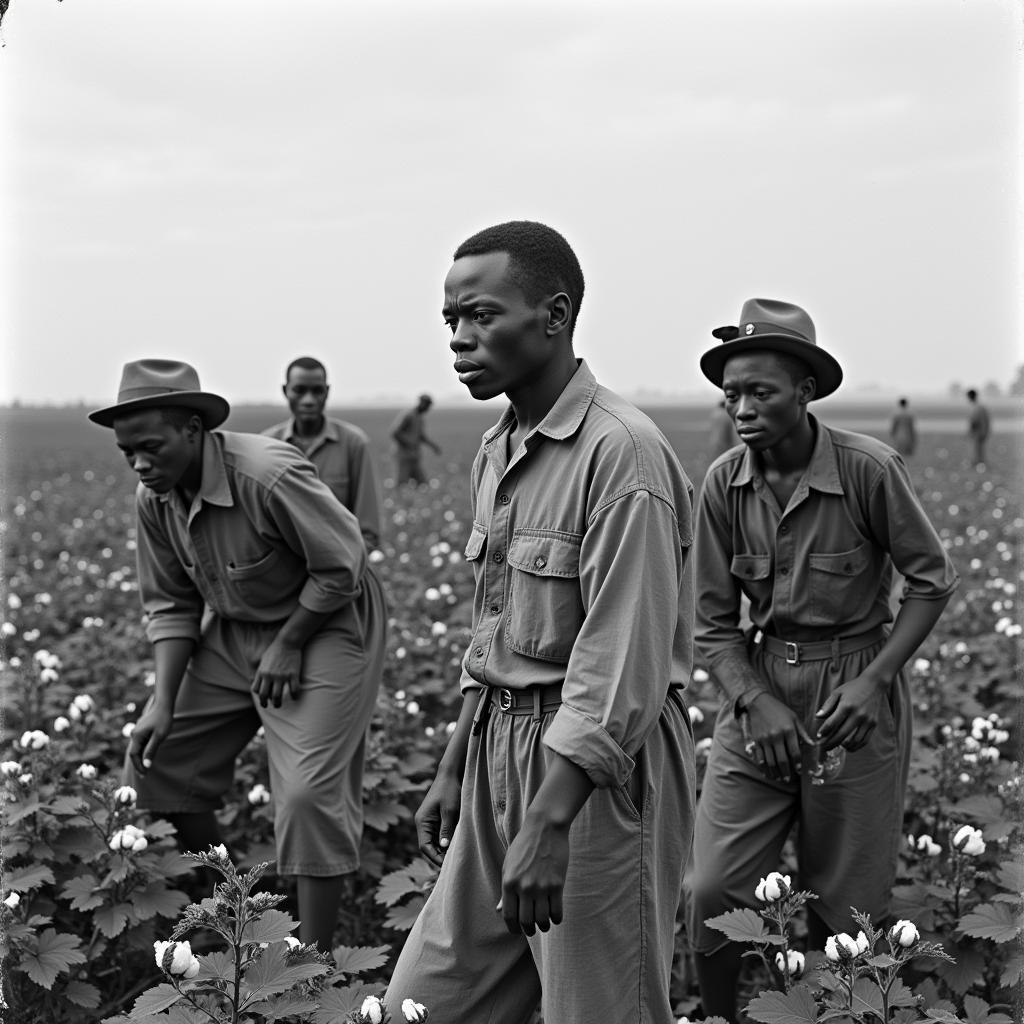 Slaves picking cotton in a field