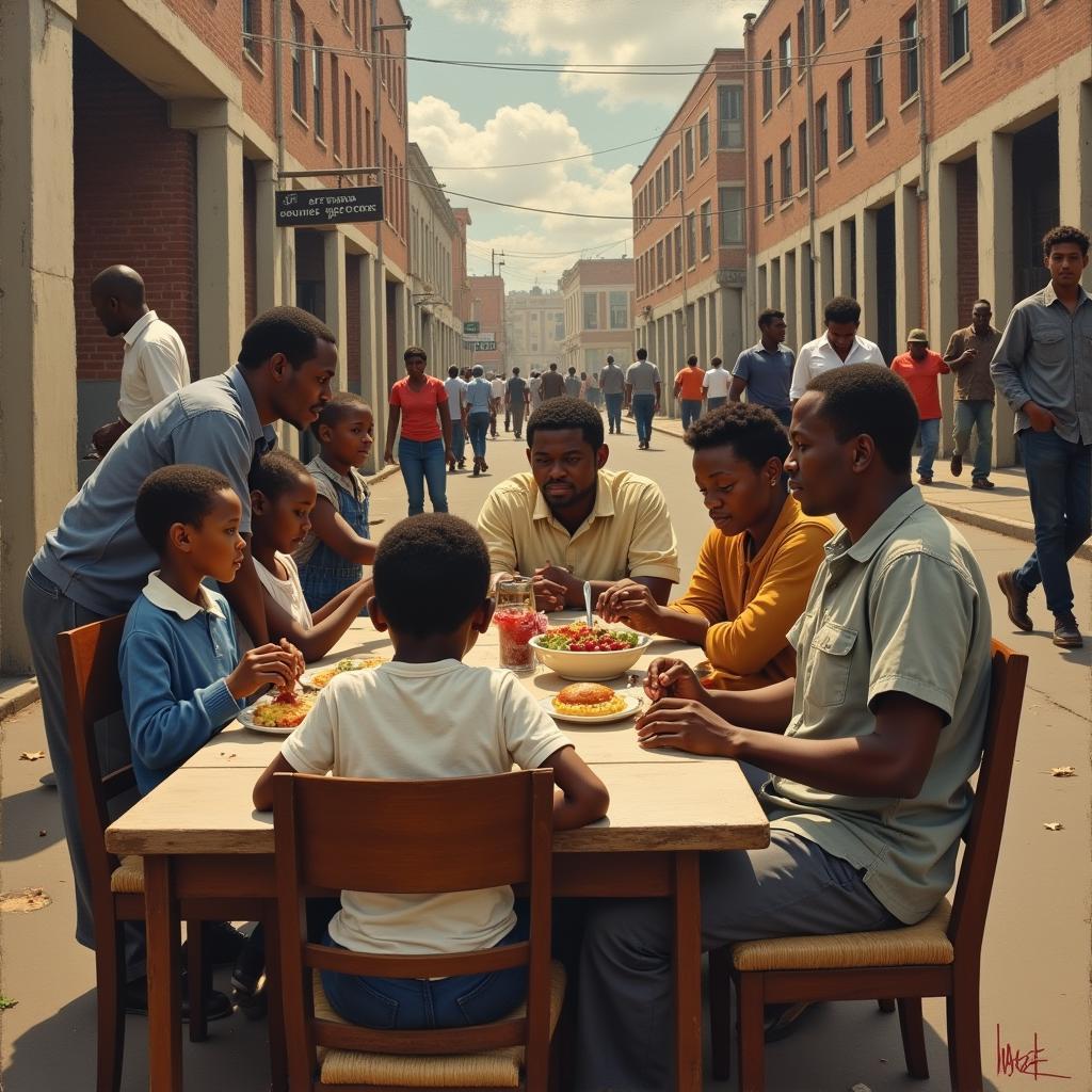 African American Social Realism Painting Depicting Everyday Life Struggles