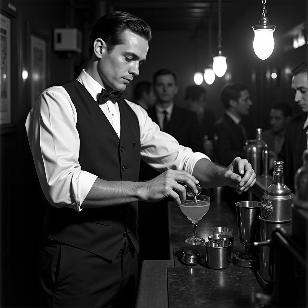 African American bartender crafting a cocktail in a speakeasy