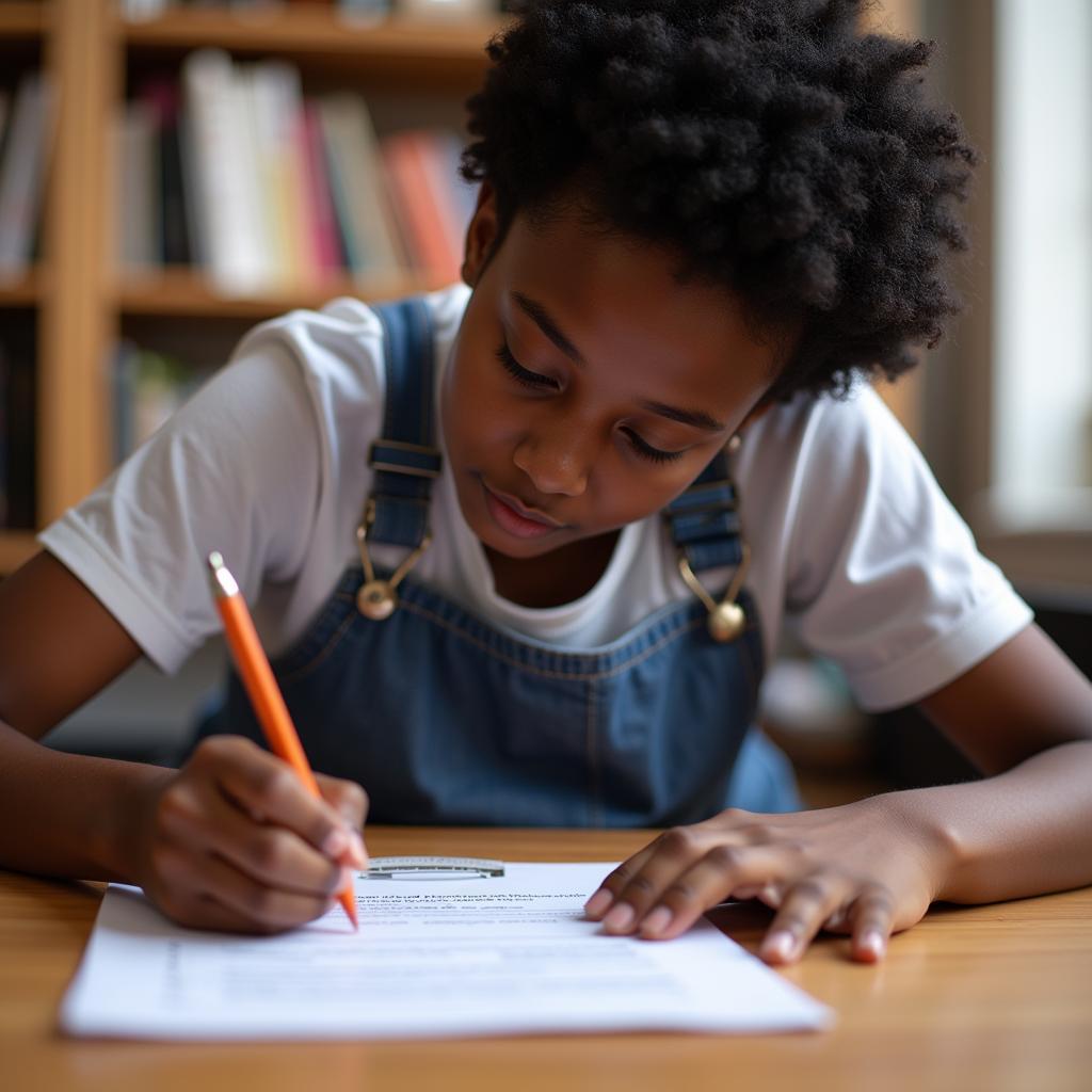 African American Student Filling Out a Grant Application