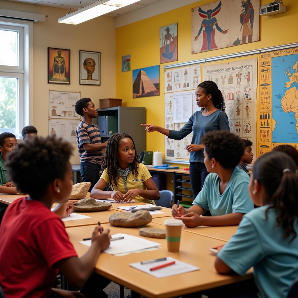 African American students learning about ancient Egypt in a classroom setting