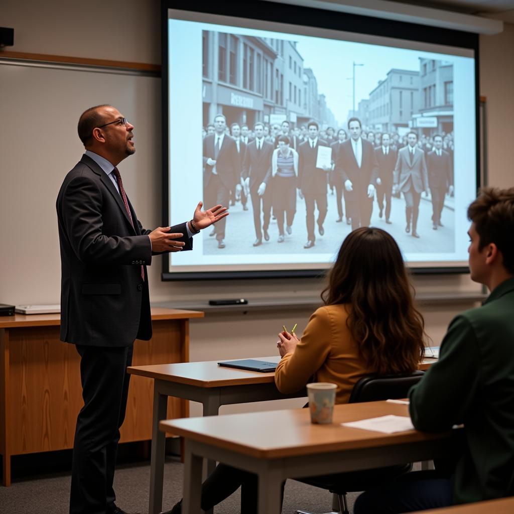 Professor lecturing on the Civil Rights Movement in an African American Studies class