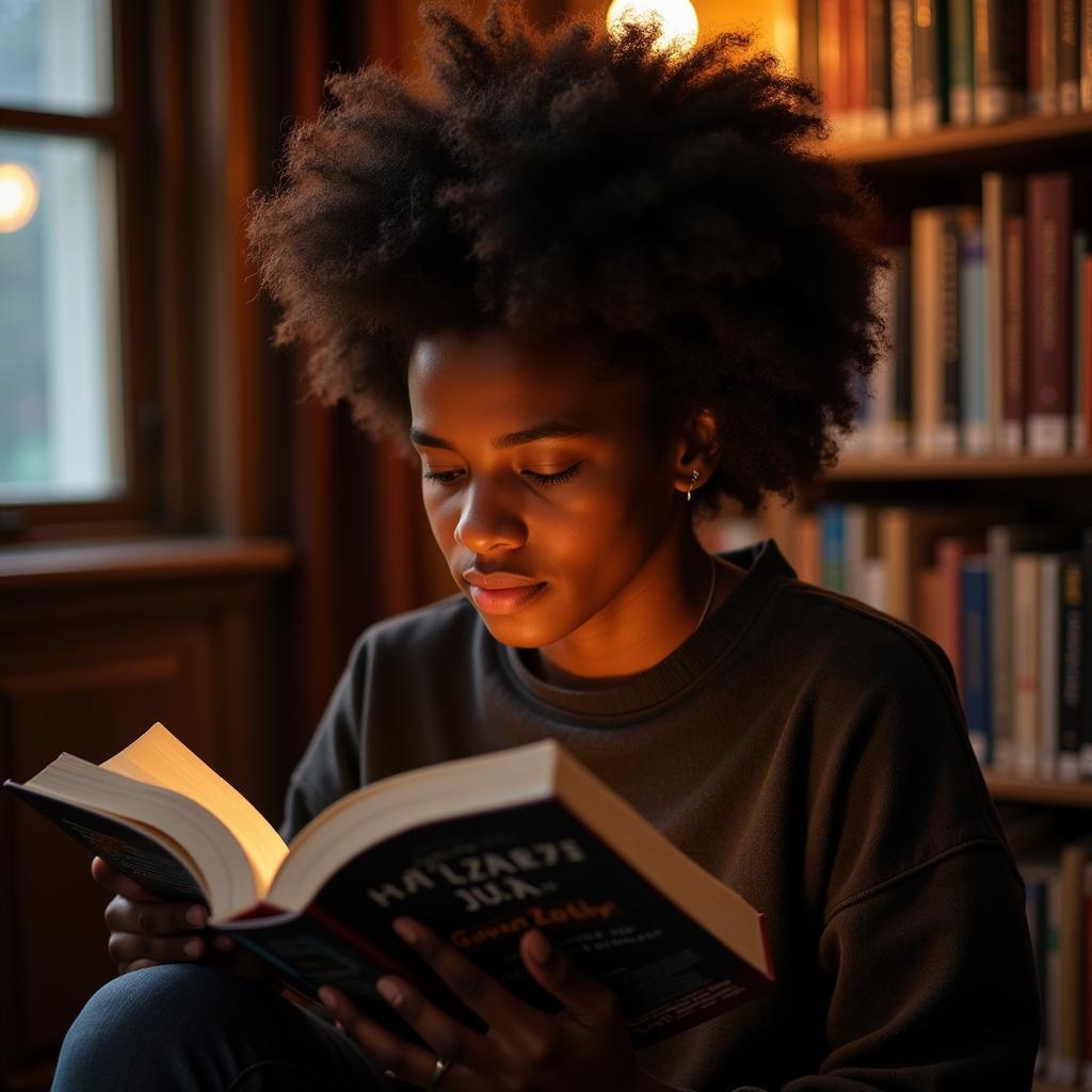 African American Teen Reading a YA Book