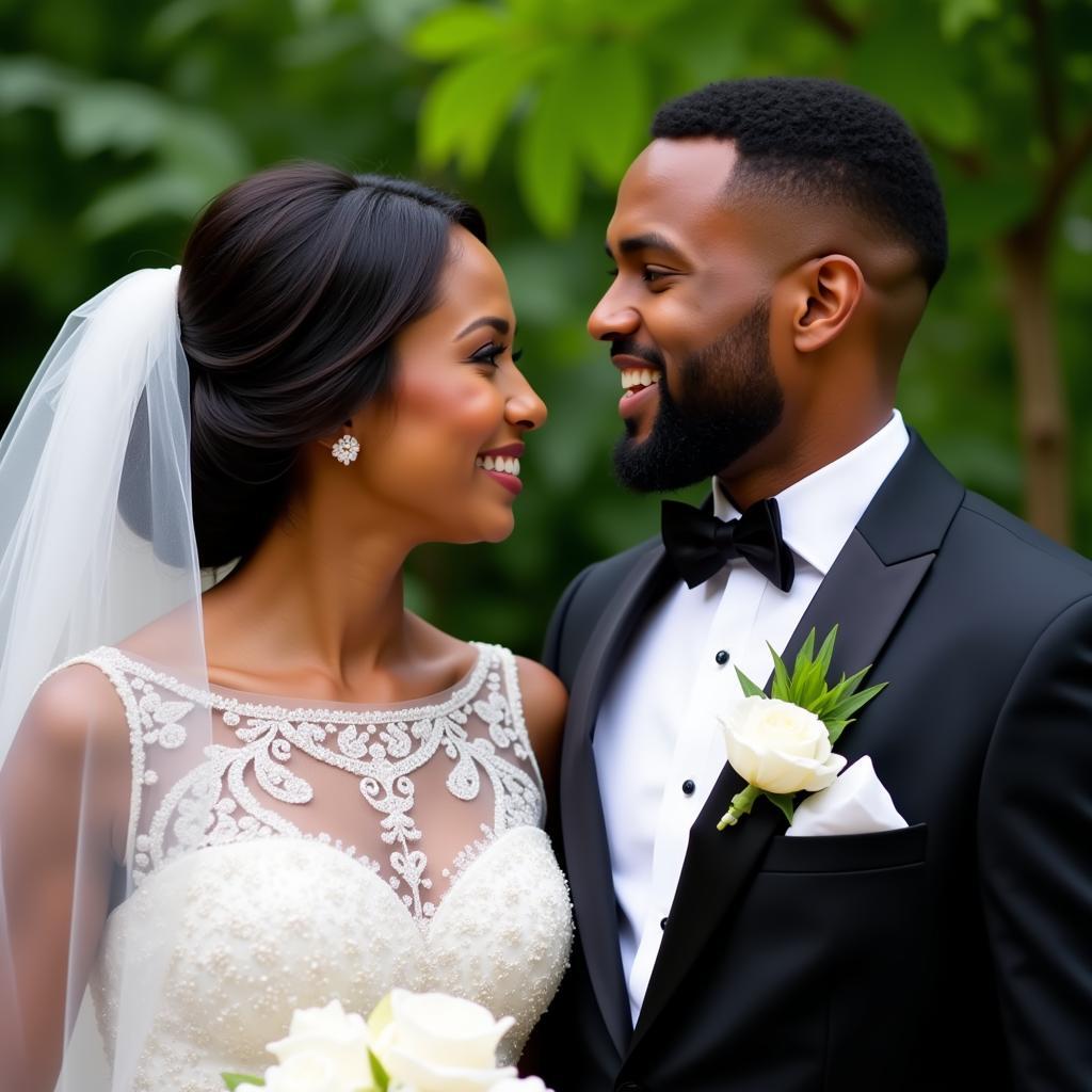 African American Wedding Couple Portrait