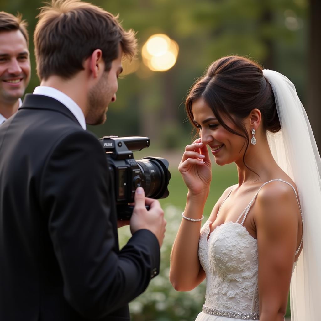 African American wedding videographer capturing emotional moment