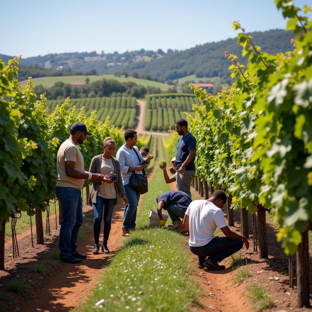 African American Winemakers Harvesting Grapes in a Vineyard