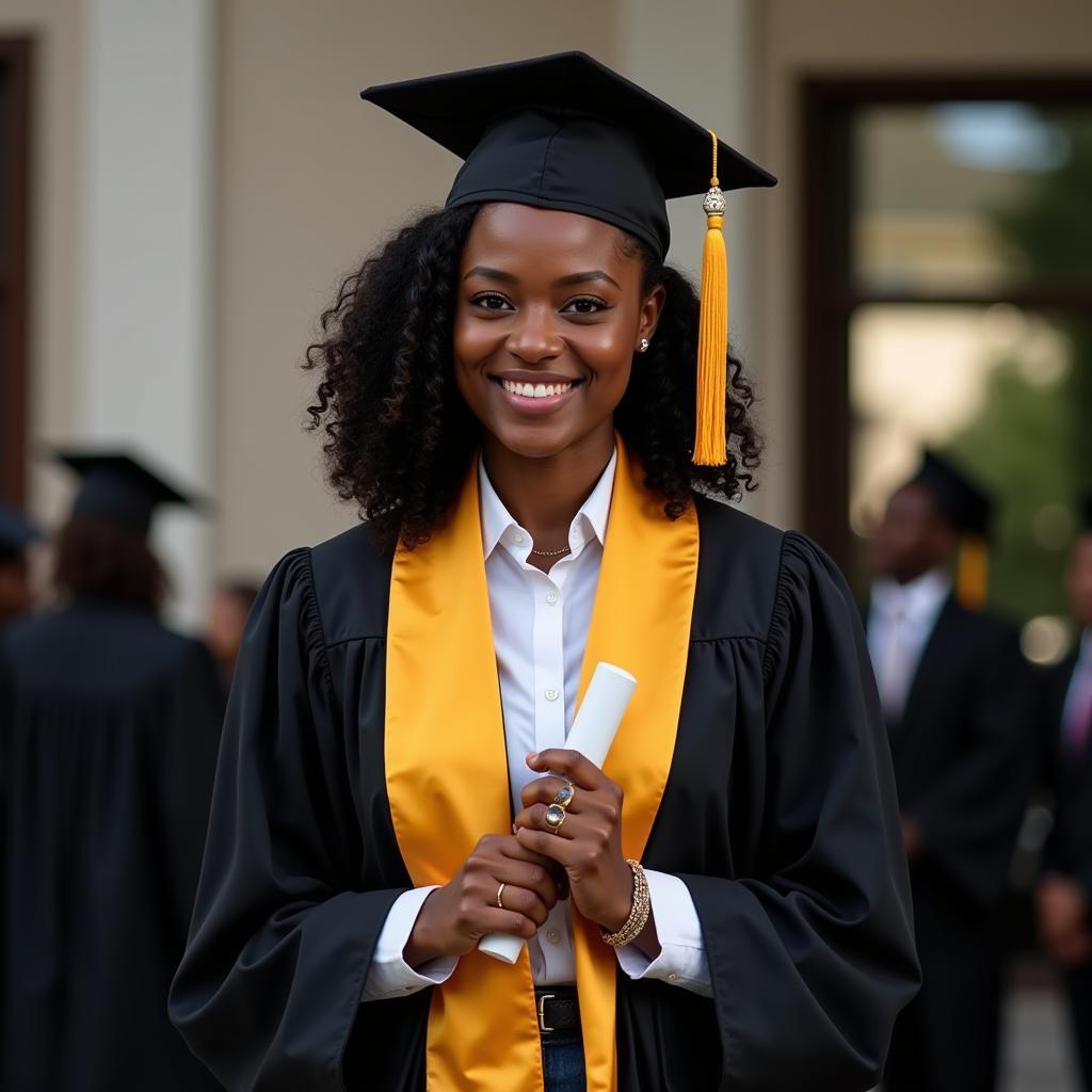 African American Woman at Graduation Ceremony