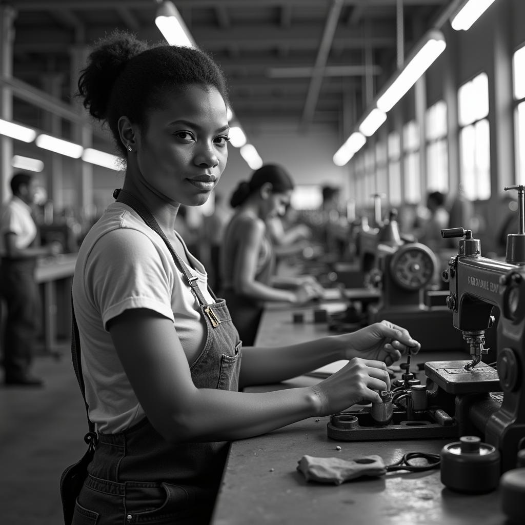 African American Woman Working in a Factory