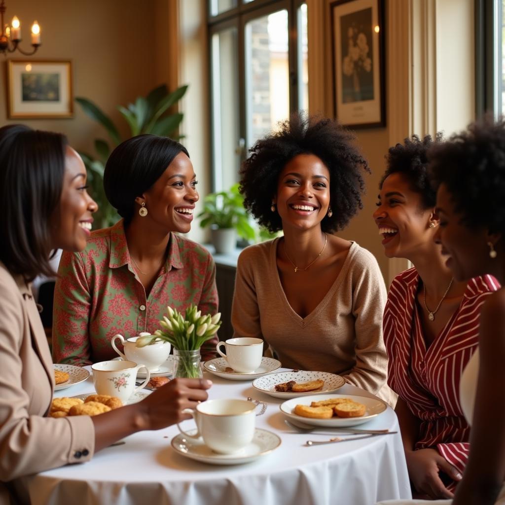 African American Women Laughing and Enjoying Tea