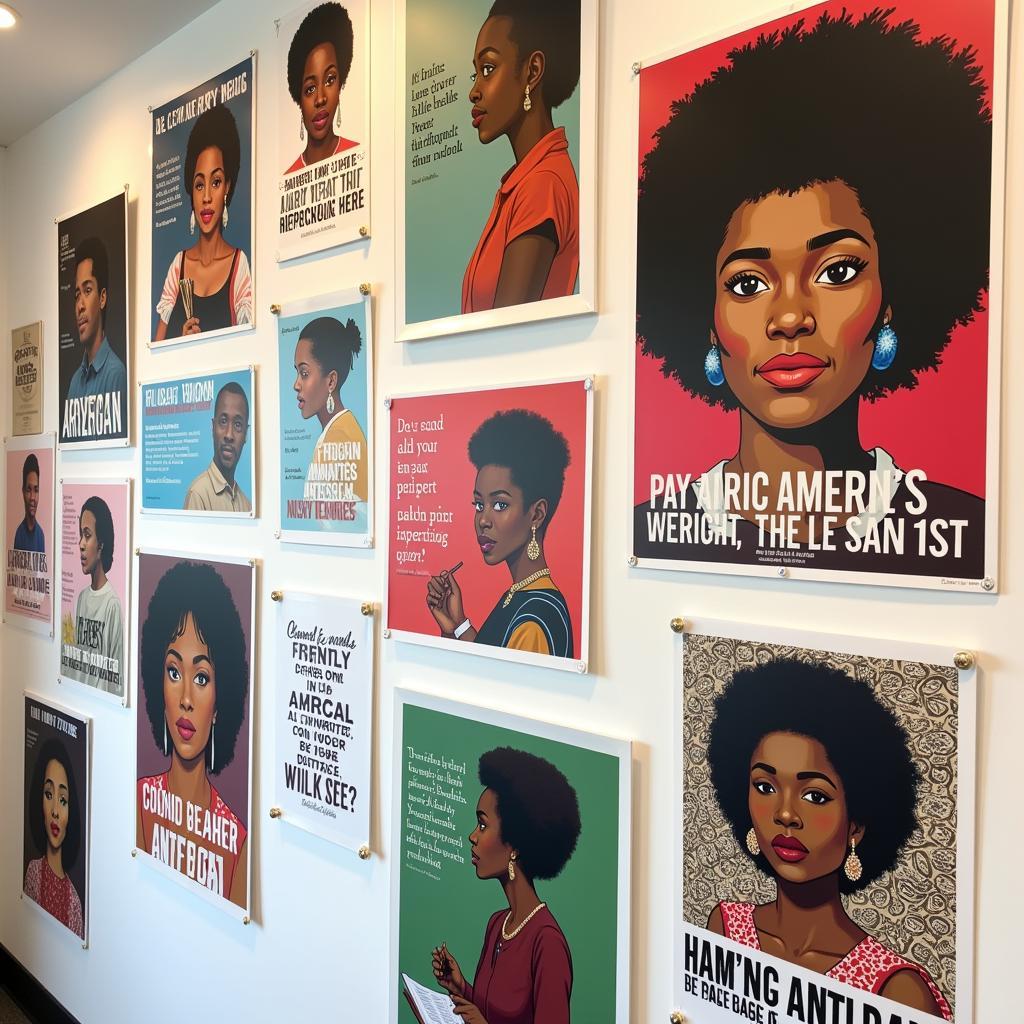 A collection of diverse African American writers posters displayed on a wall.