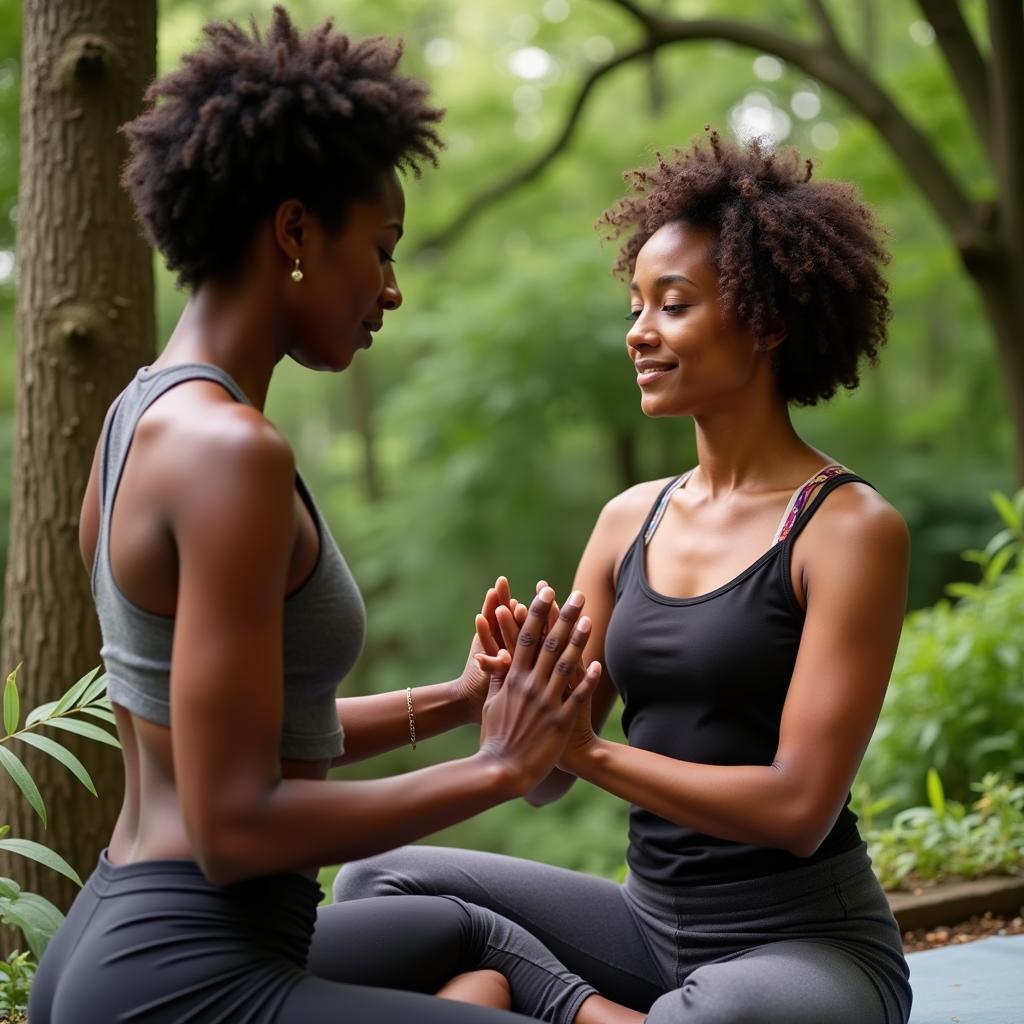 African American Yoga Teacher Demonstrating Meditation