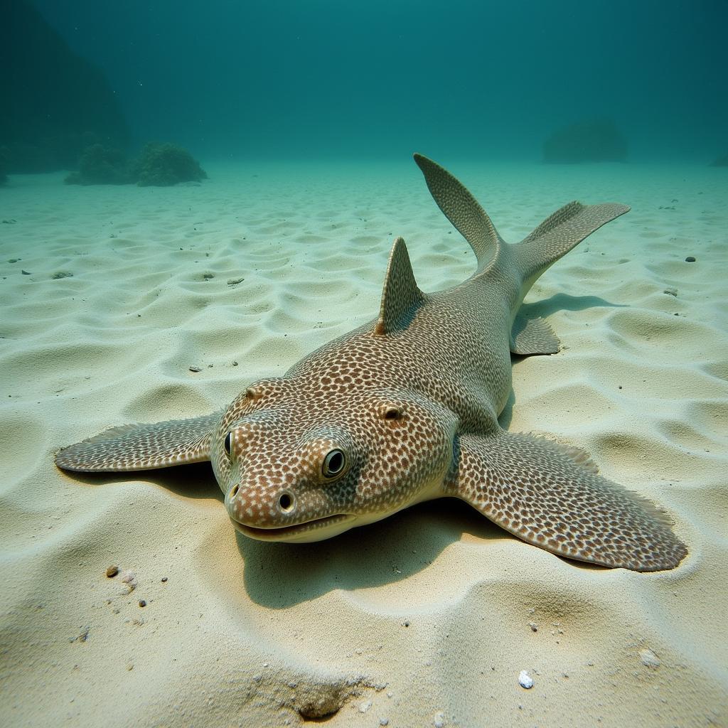 African Angelshark Camouflaged on Sandy Seabed