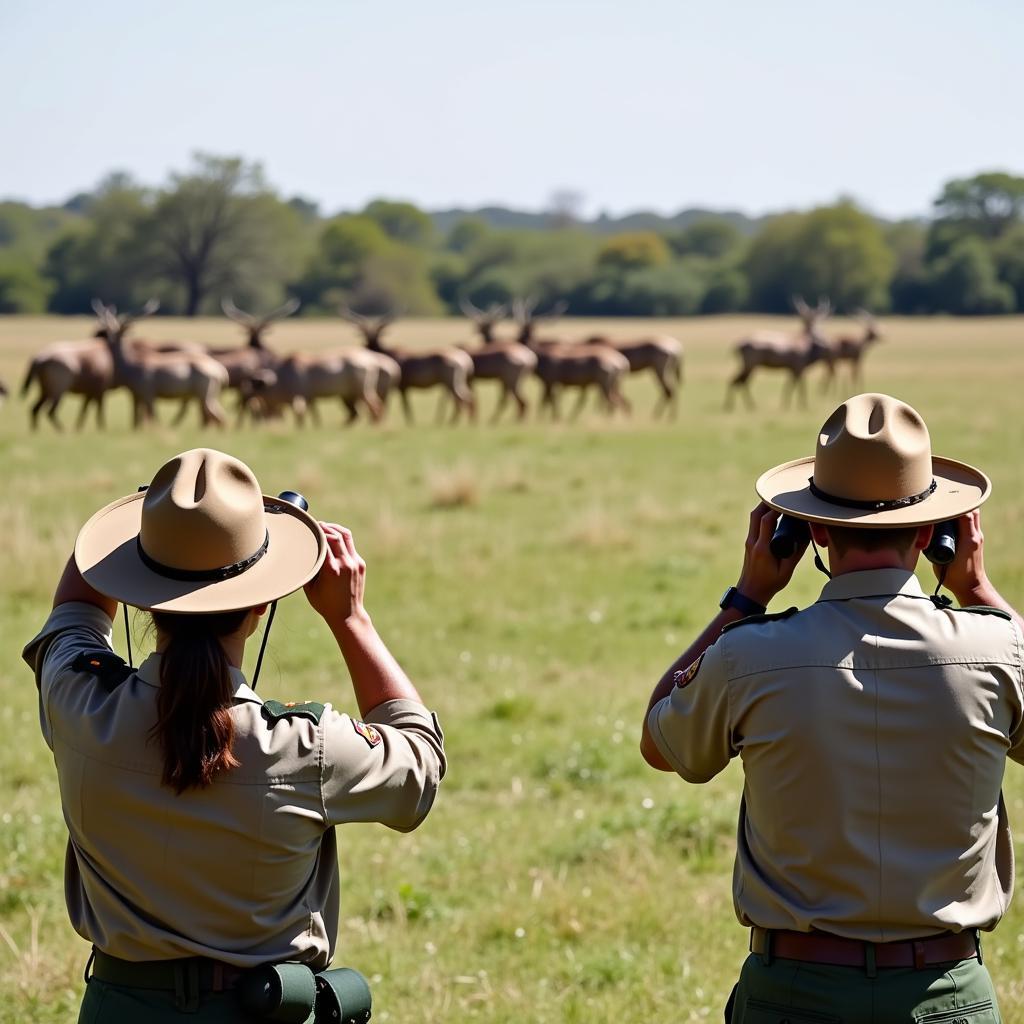 Park rangers monitoring eland populations, highlighting the ongoing conservation efforts to protect the species.