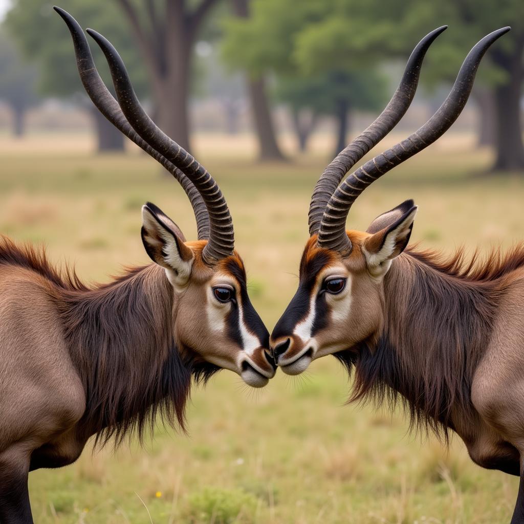 African Antelope with Horns in Mating Ritual