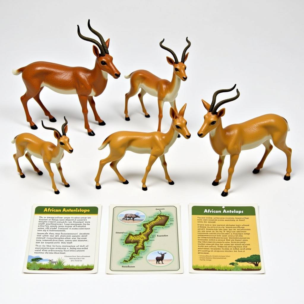 Educational African antelope toy set with information cards and habitat map