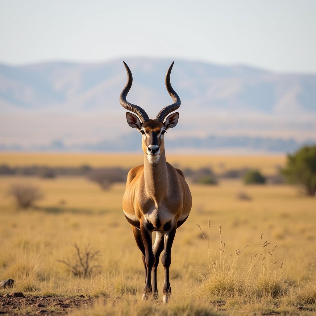 African antelope with twisted horns in a savanna setting