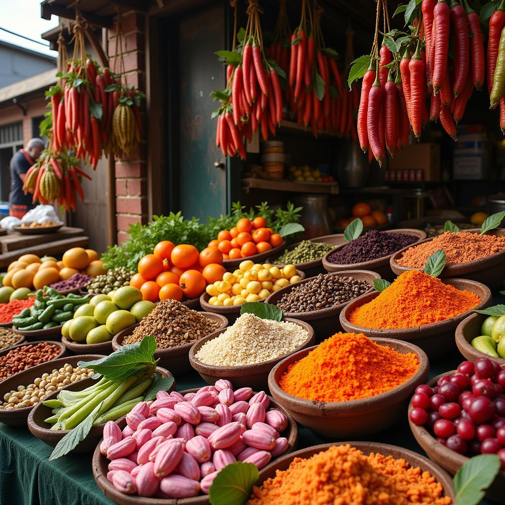 African Aphrodisiac Foods in a Traditional Market Scene