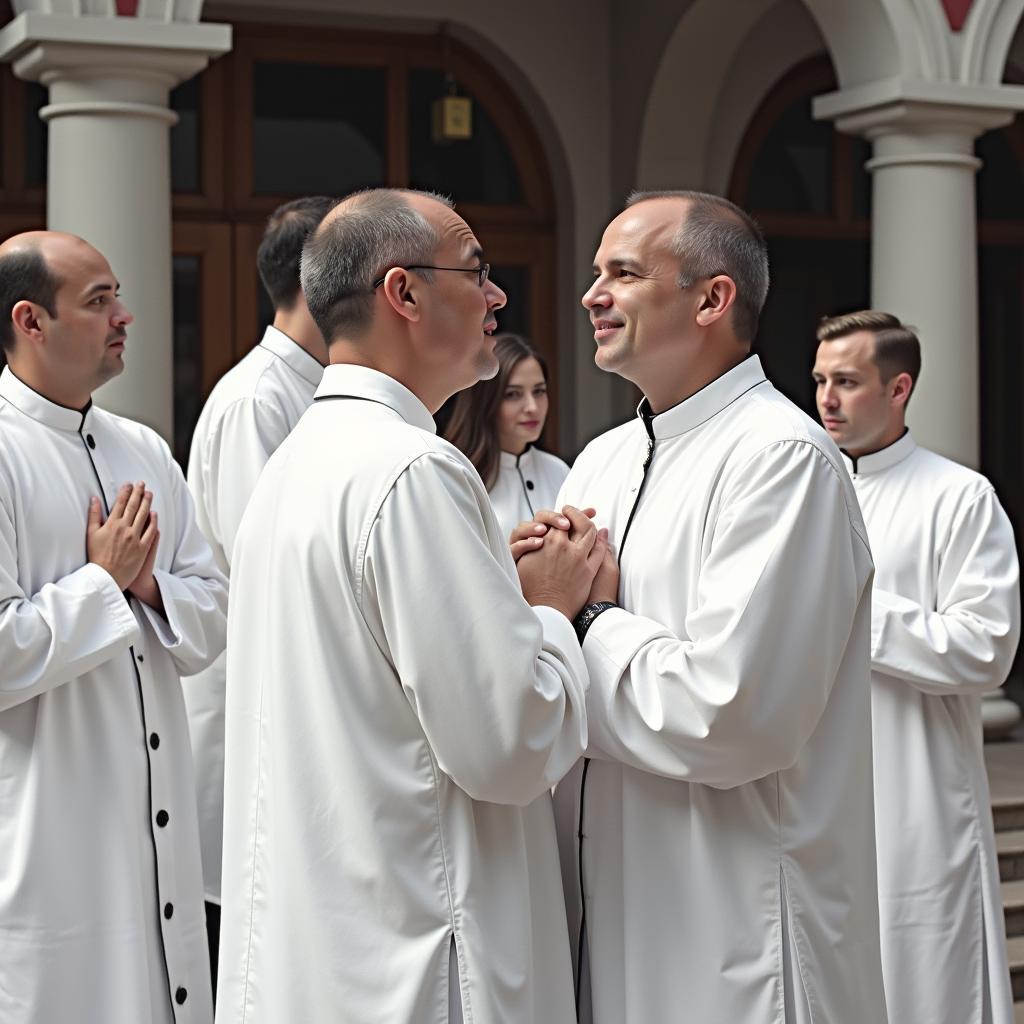 Members of the AAC in white garments during a church service