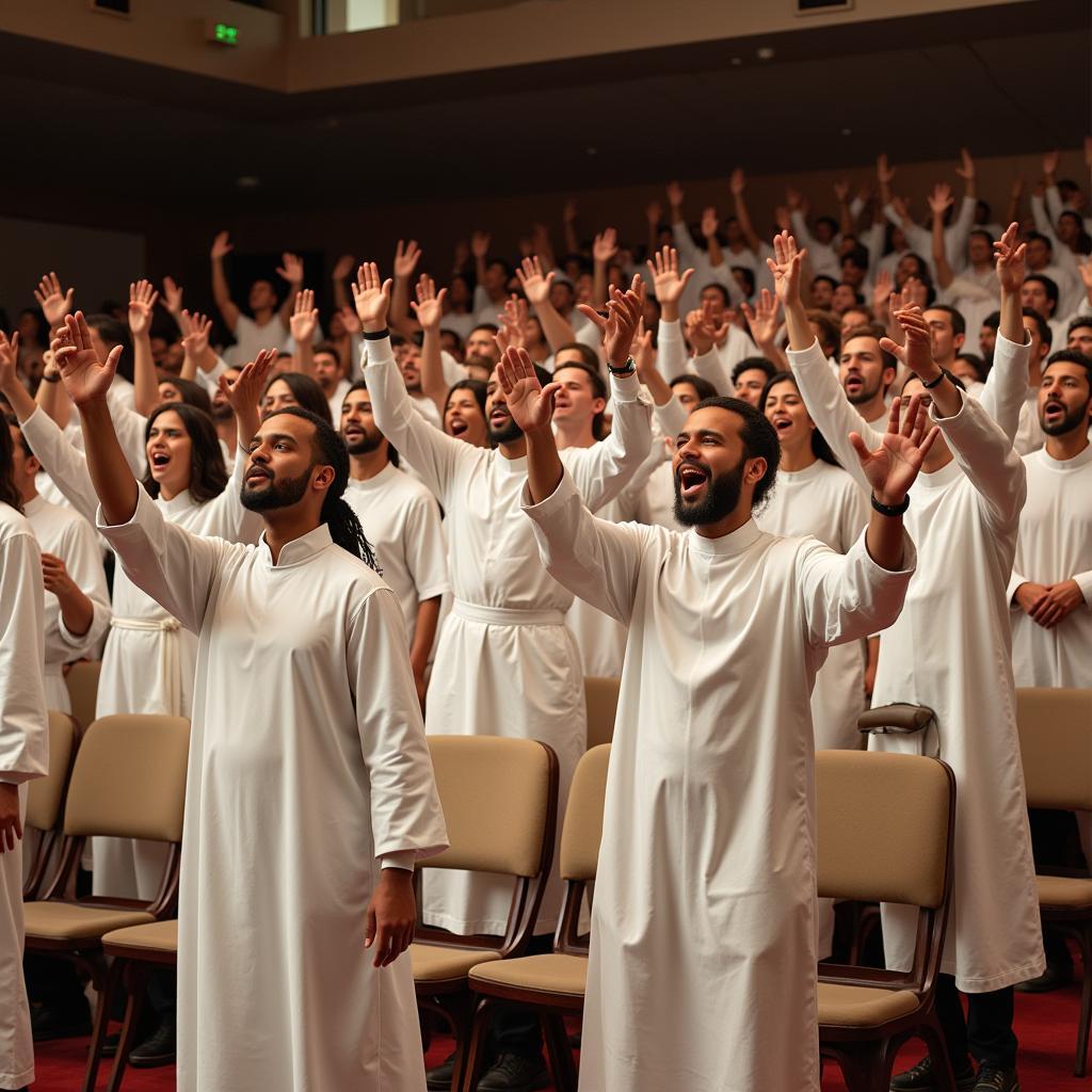 Members of the African Apostolic Church worshipping in a lively service