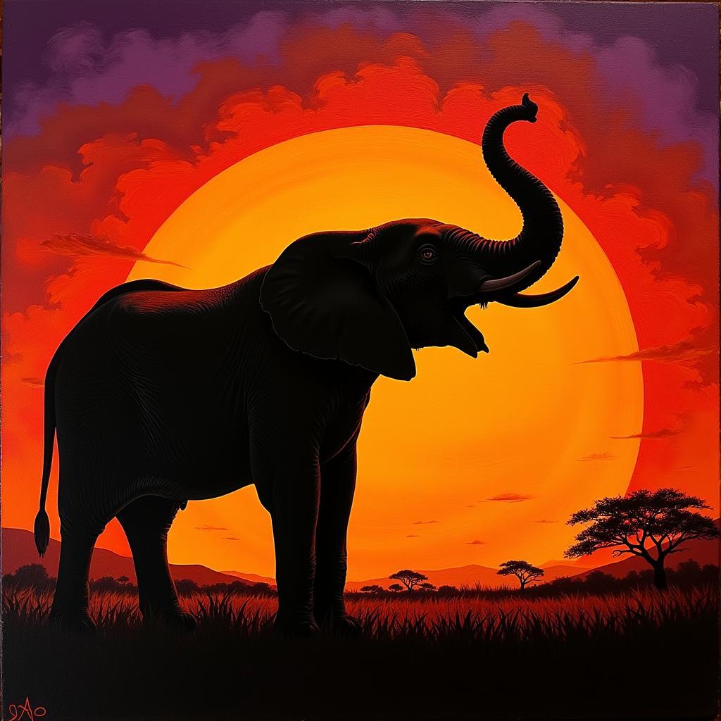 African Art: Elephant Sunset Symbolism