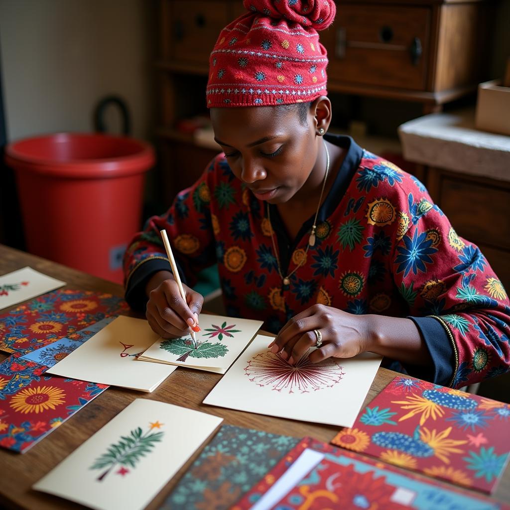 African Artisan Creating Christmas Cards