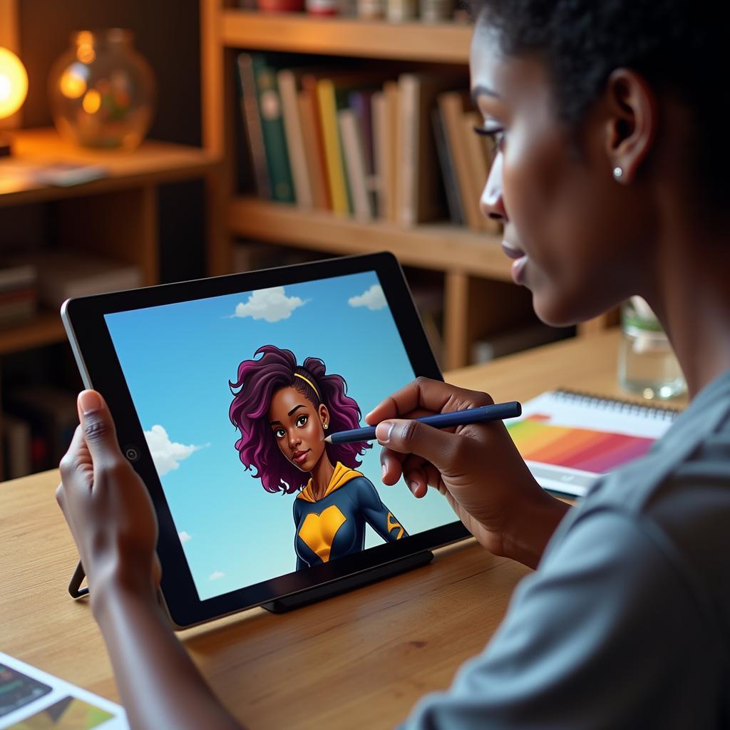 African Artist Creating Cartoon