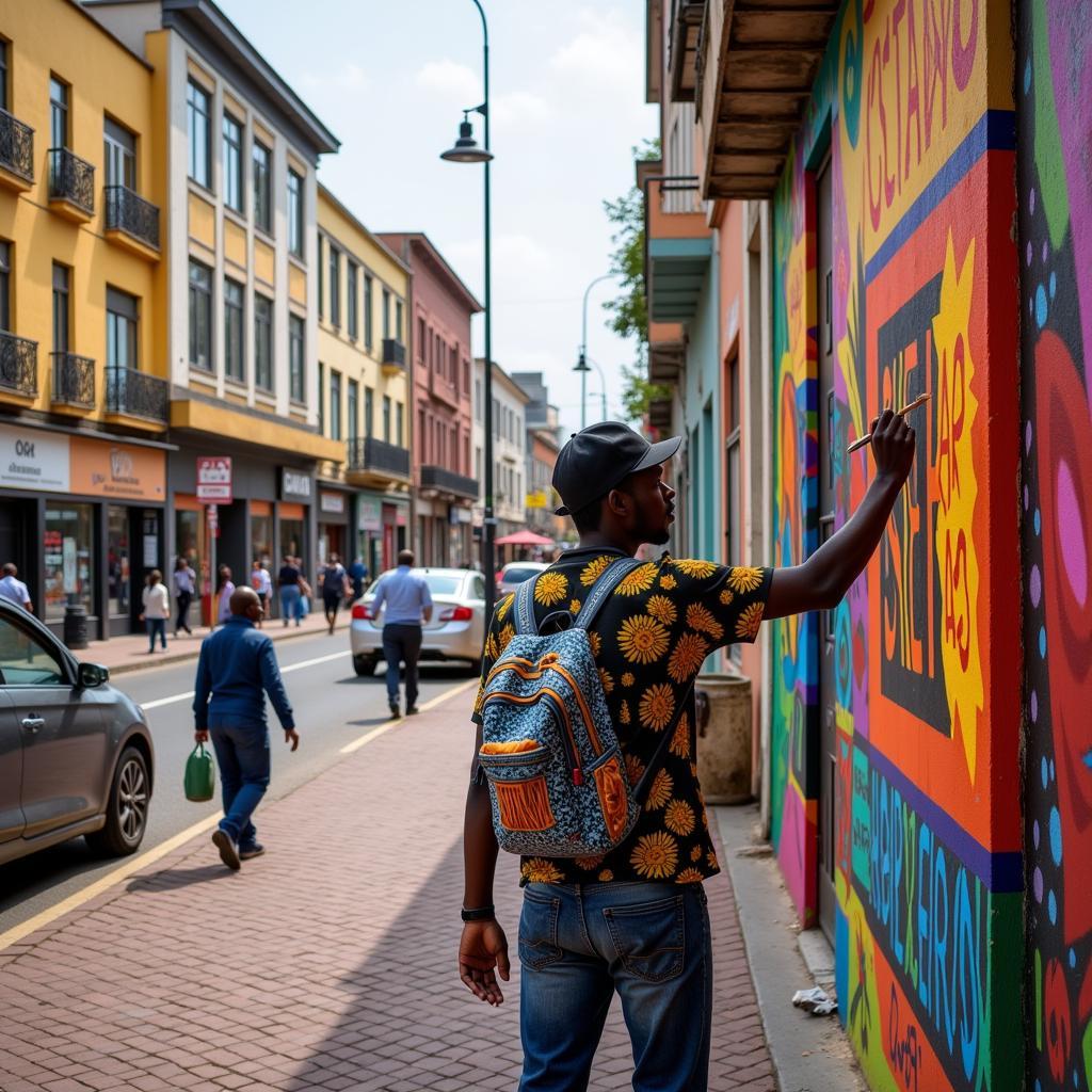 African Artist Painting a Mural: Street Art in Africa