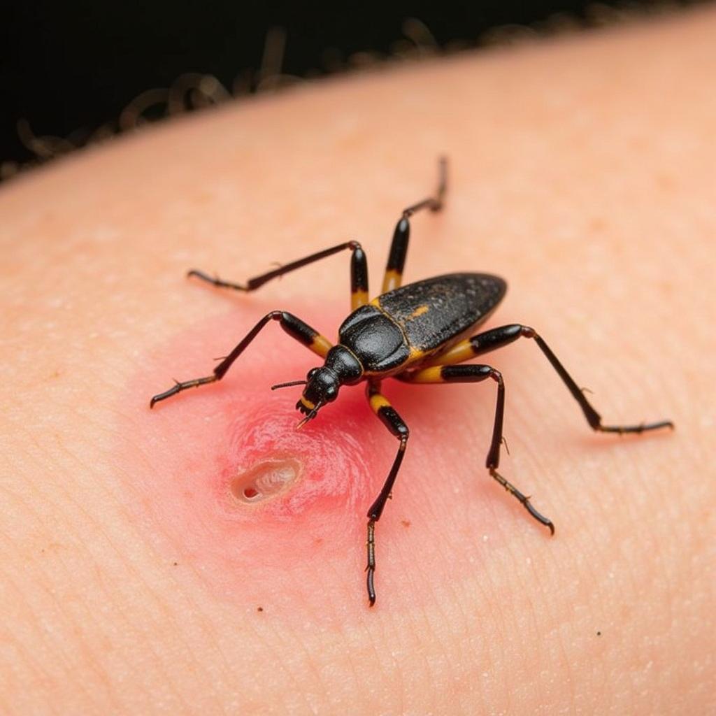 African Assassin Bug Bite on Human Skin