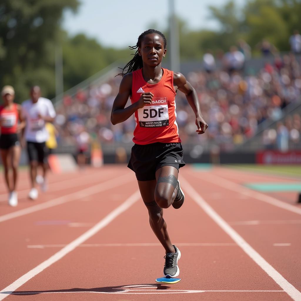 African Athlete Without Legs Running on Track