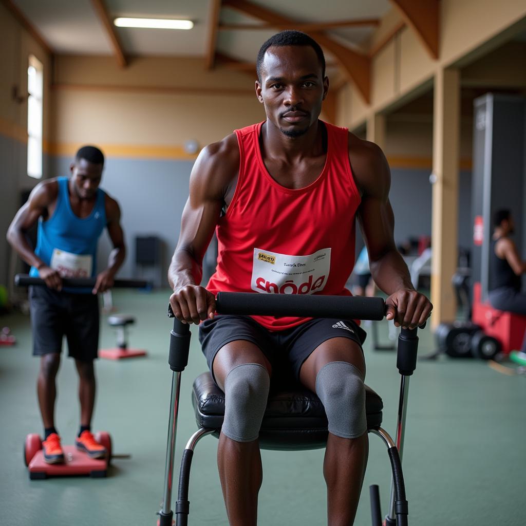 African Athlete Without Legs Training in Gym