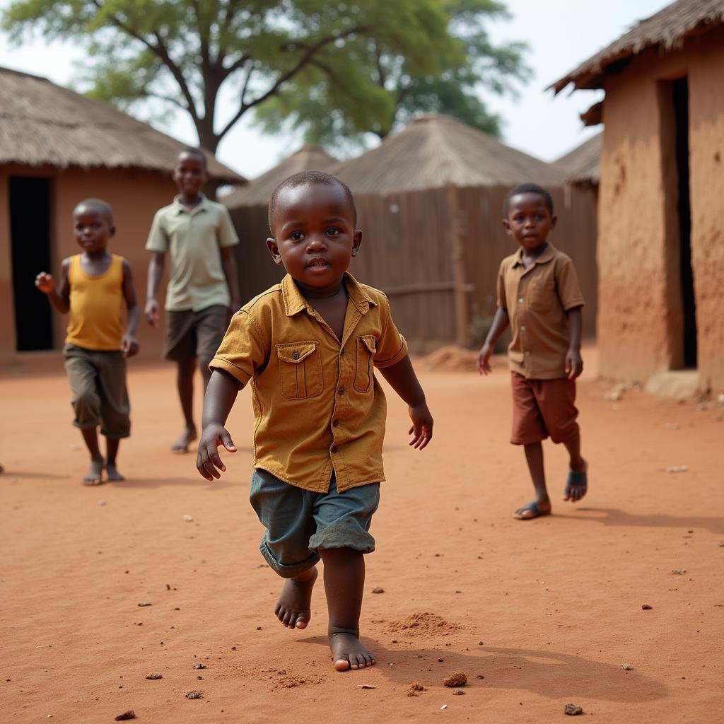 African Baby Playing in a Traditional Village: A High-Resolution Glimpse into Daily Life