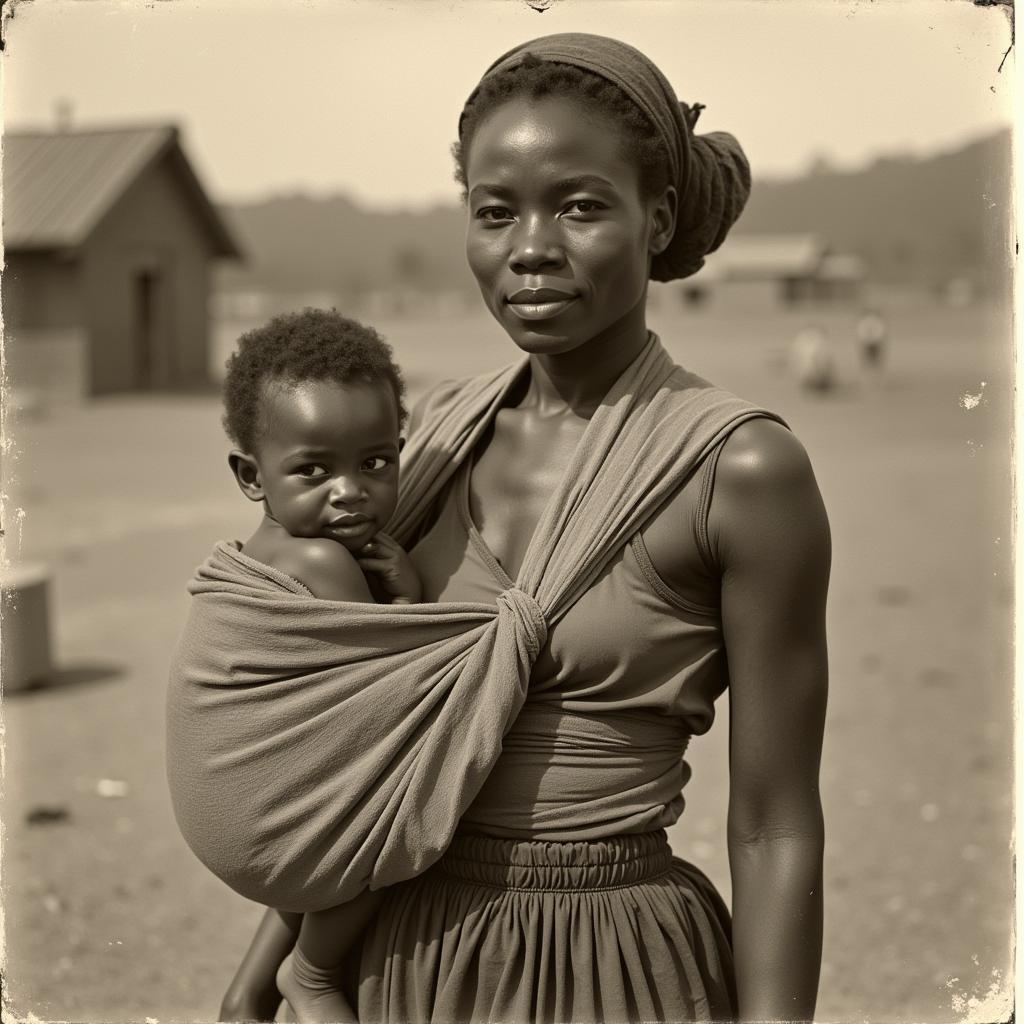 African Woman Using a Traditional Baby Sling