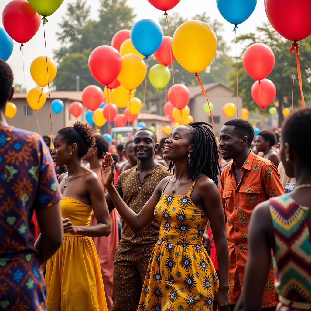 Colorful African balloons at a vibrant community celebration