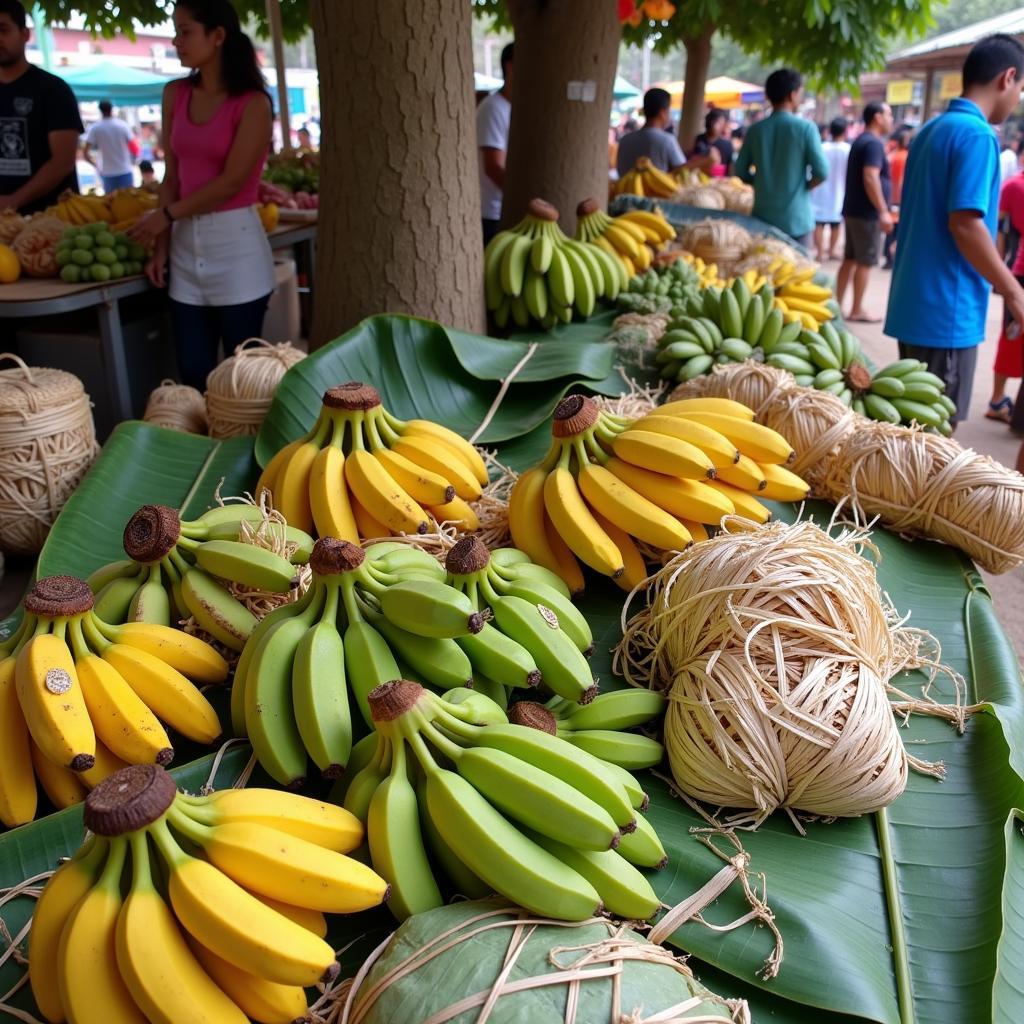 African Banana Tree Products at a Local Market