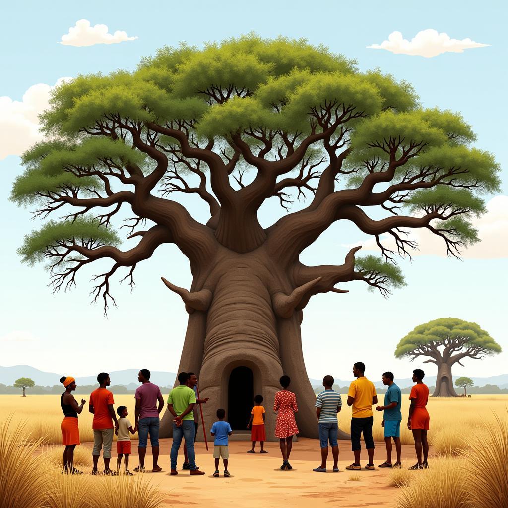 African baobab tree as a central point for community gatherings