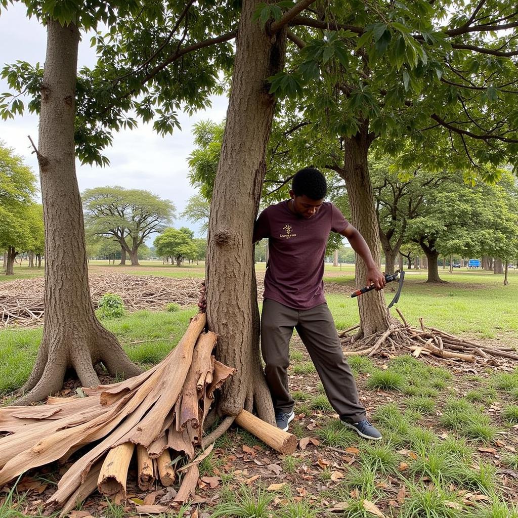 African Barkcloth Making Process: Bark Harvesting