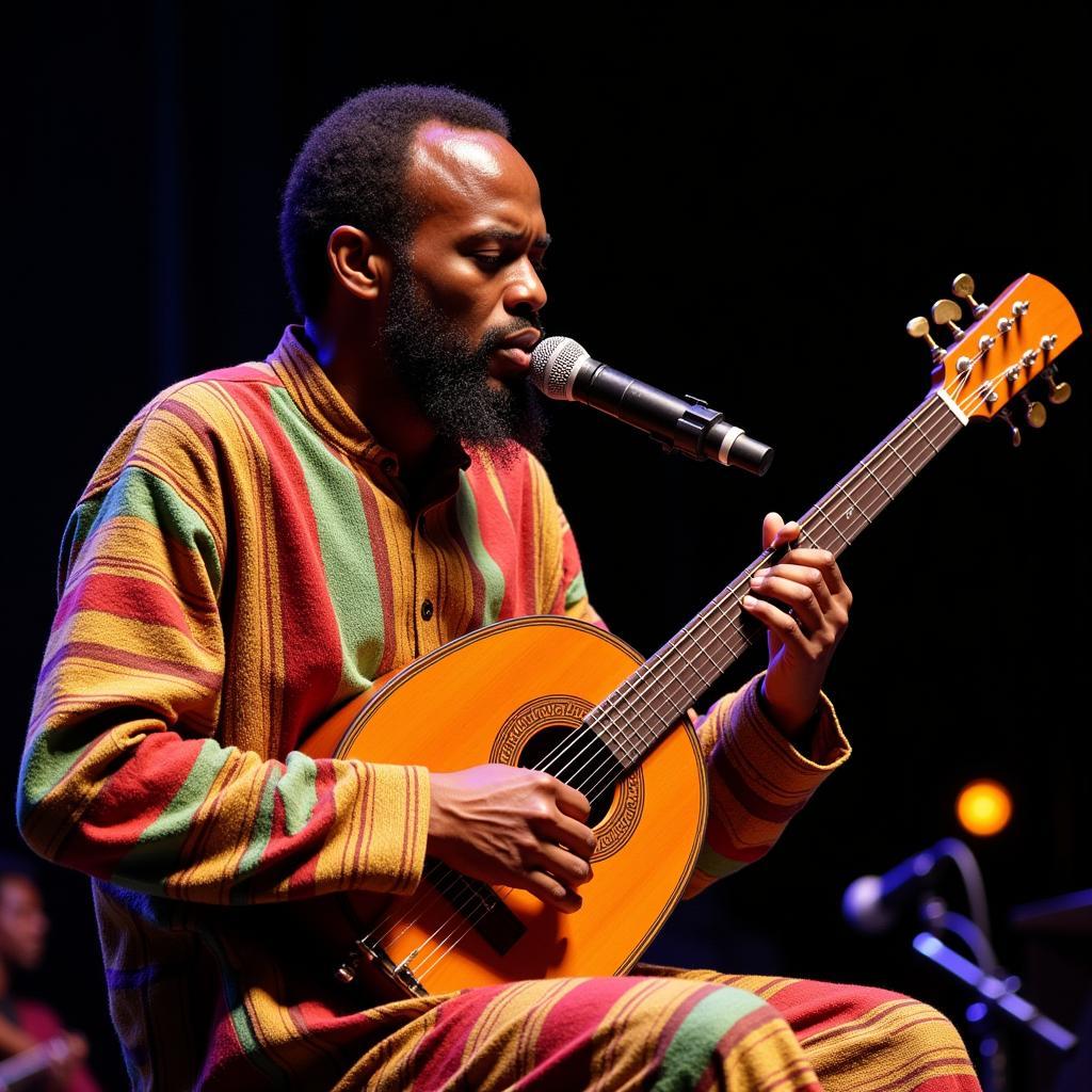 African Bass Musician Playing Kora